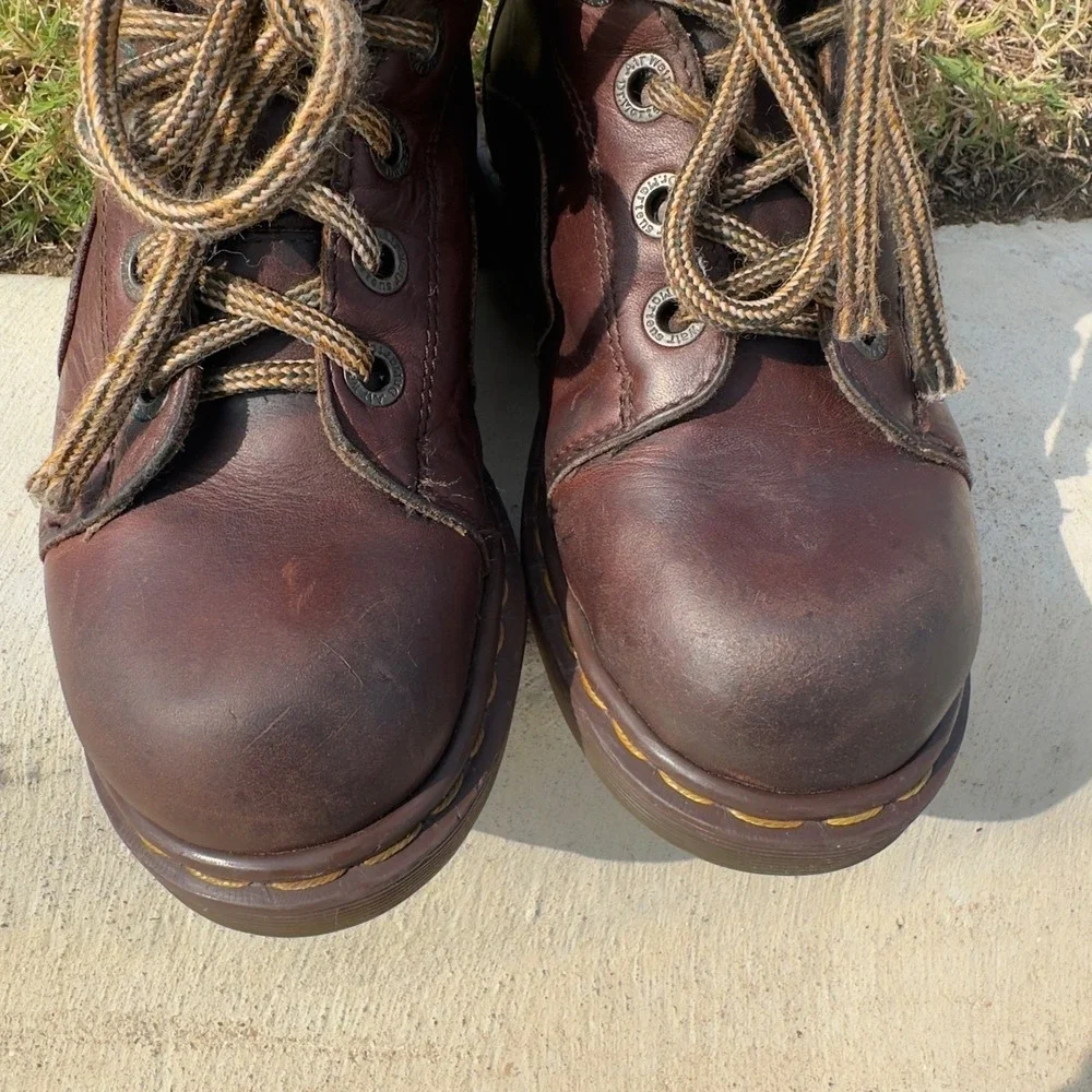 Dr Martens Boots Kid UK2/US3 Brown Leather Grunge Y2K 90s Chunky Made in England